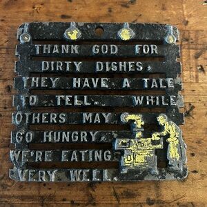 Vintage Cast Metal Trivet - Thank God For Dirty Dishes